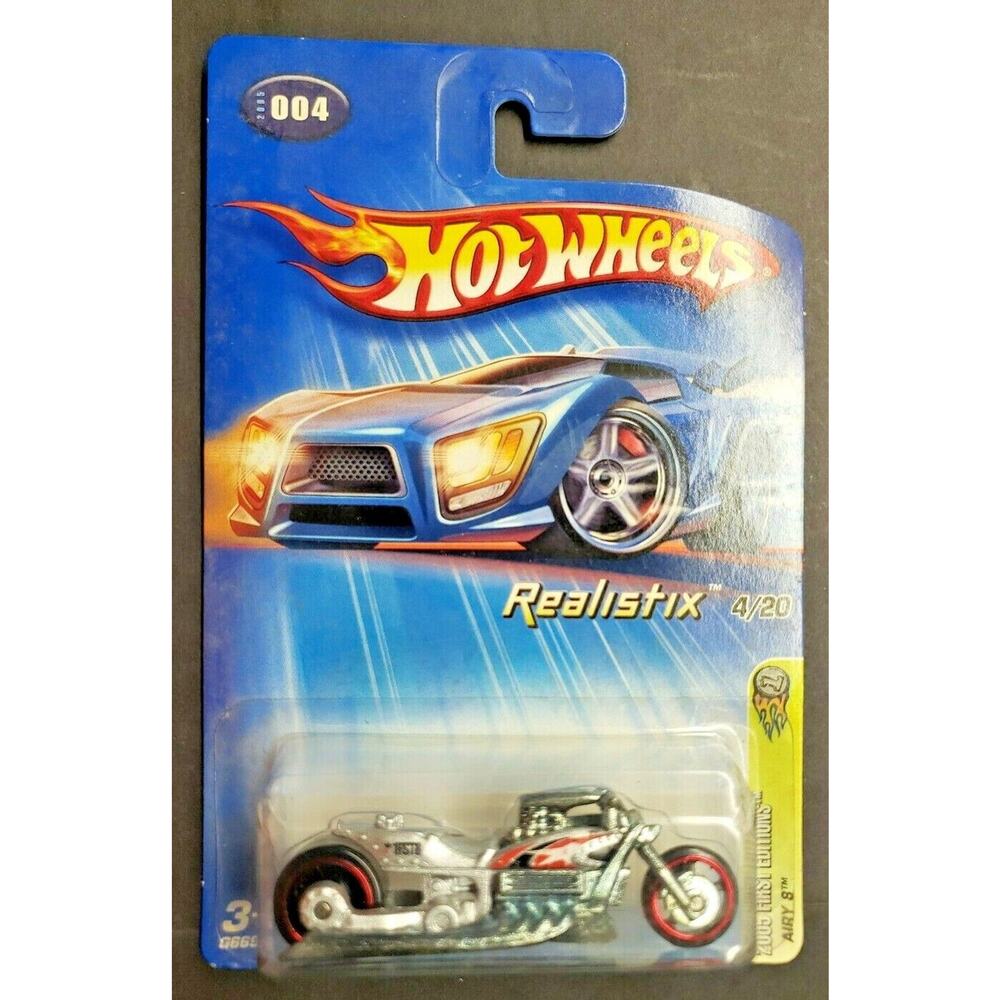 2005 Hot Wheels Realistix 4/20 Airy 8 Silver Motorcycle First Edition HW9